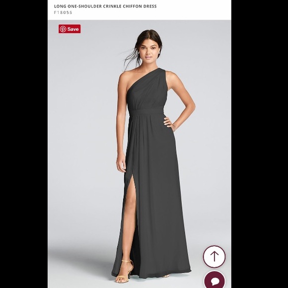 Long One-Shoulder Crinkle Chiffon Dress - Picture 1 of 2